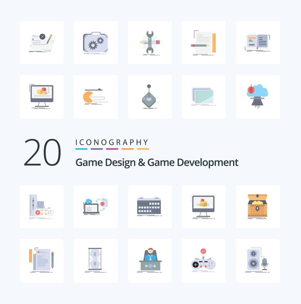 20 Game Design And Game Development Flat Color icon Pack like dimensional 3d publish schedule event vector