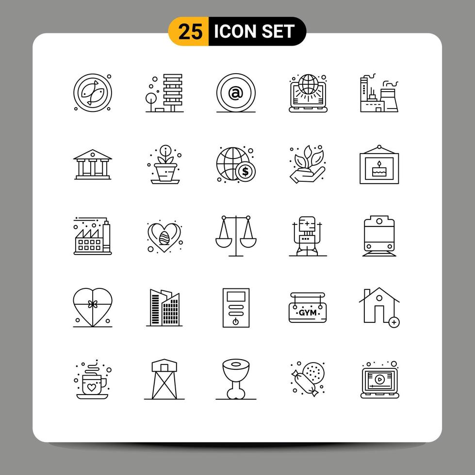 25 Thematic Vector Lines and Editable Symbols of building world address settings globe Editable Vector Design Elements