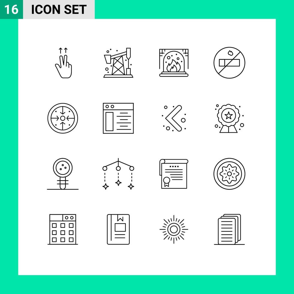 Pack of 16 Modern Outlines Signs and Symbols for Web Print Media such as web page process interior operation goals Editable Vector Design Elements