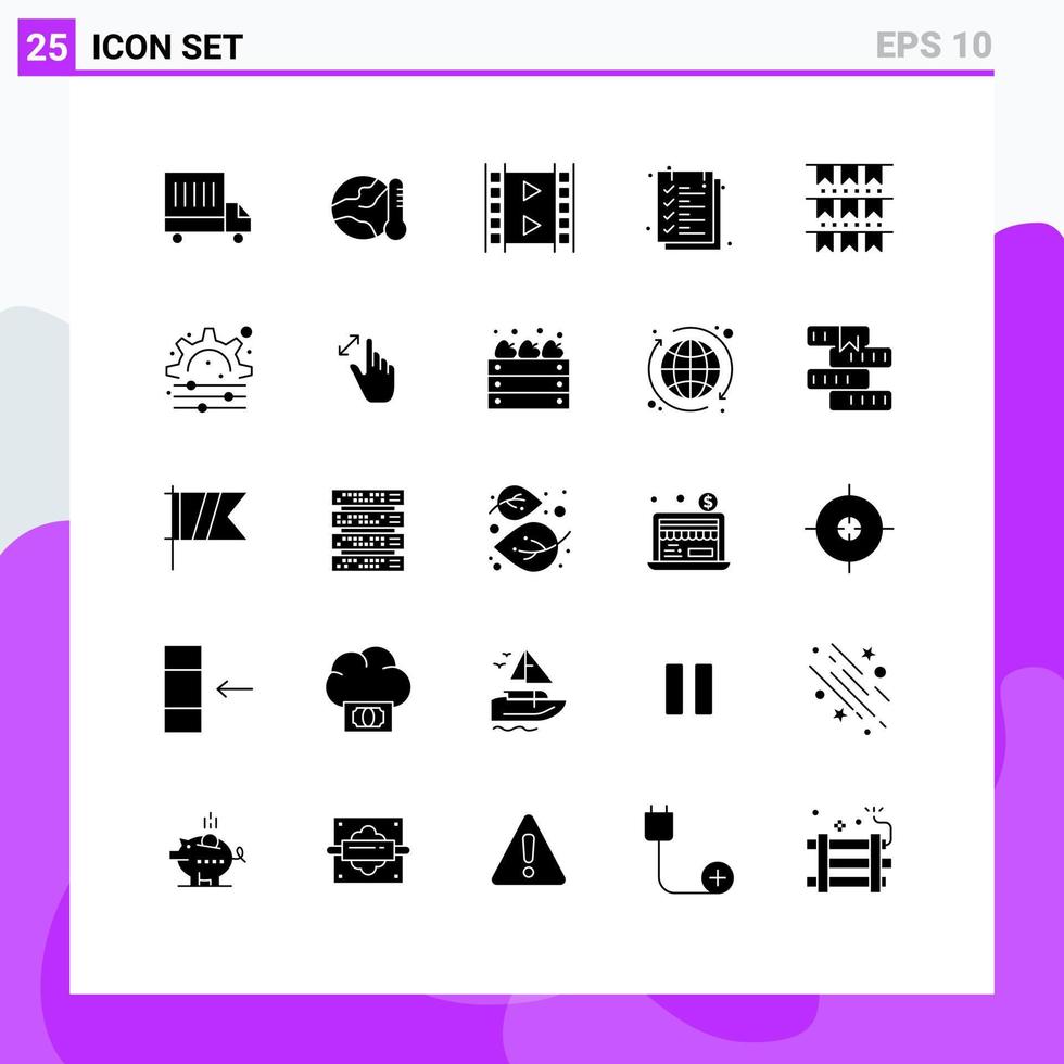 Set of 25 Modern UI Icons Symbols Signs for buntings text sheet film text document Editable Vector Design Elements