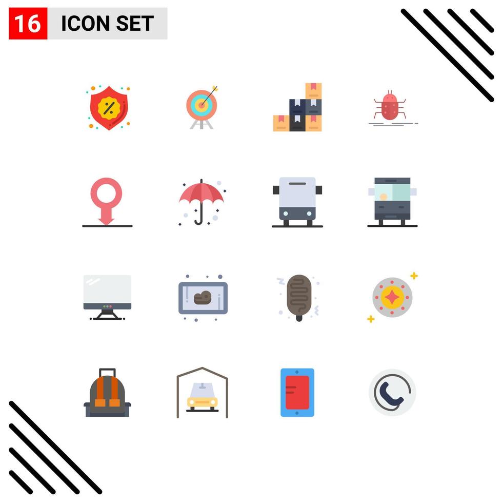 Group of 16 Flat Colors Signs and Symbols for male virus box testing bugs Editable Pack of Creative Vector Design Elements