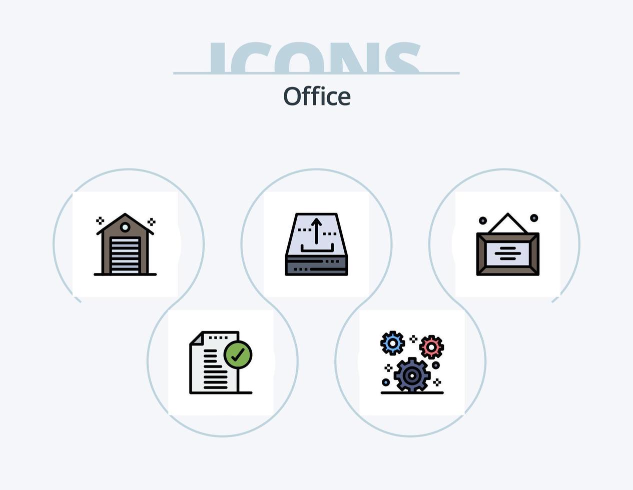 Office Line Filled Icon Pack 5 Icon Design. note. money. desktop. coin. stream vector