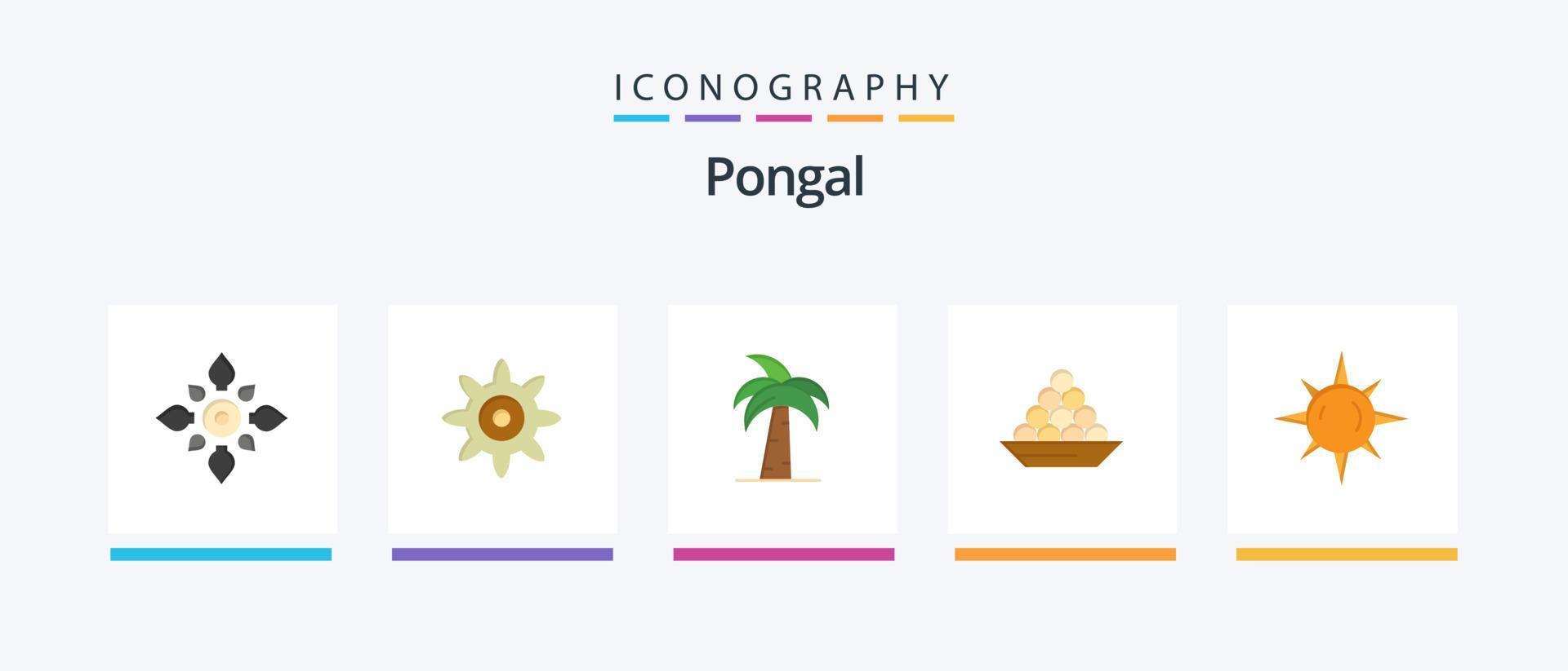 Pongal Flat 5 Icon Pack Including dessert. bowl. culture. tree. palm tree. Creative Icons Design vector