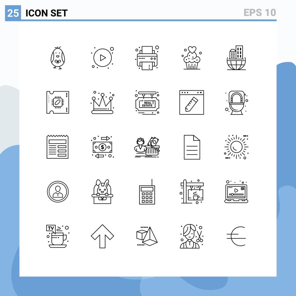 User Interface Pack of 25 Basic Lines of business global organization print sweets muffins Editable Vector Design Elements