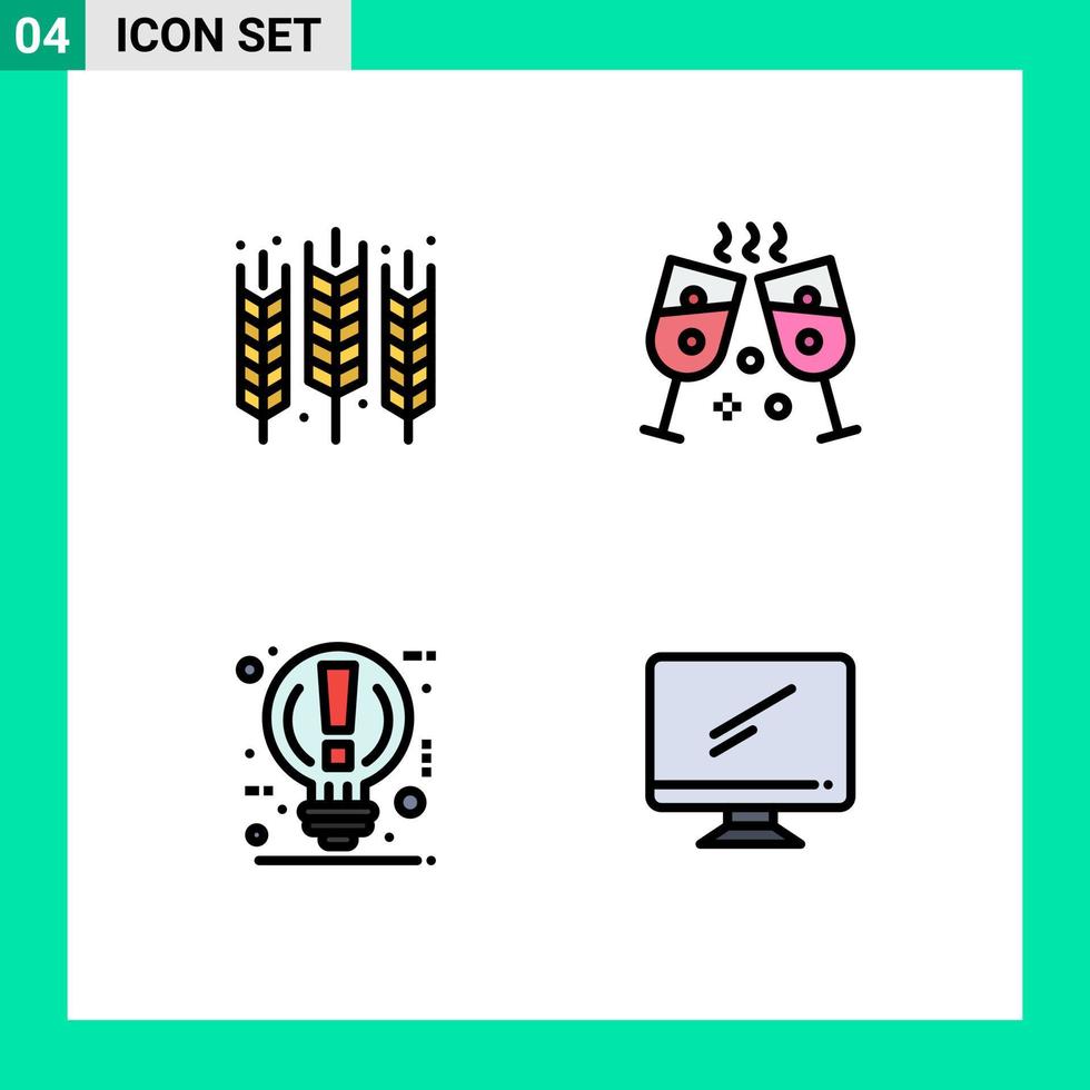 Stock Vector Icon Pack of 4 Line Signs and Symbols for agriculture light gluten party pause Editable Vector Design Elements