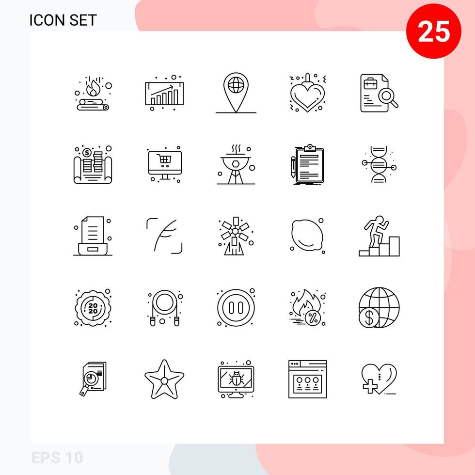 Set of 25 Vector Lines on Grid for cash search globe document xmas Editable Vector Design Elements