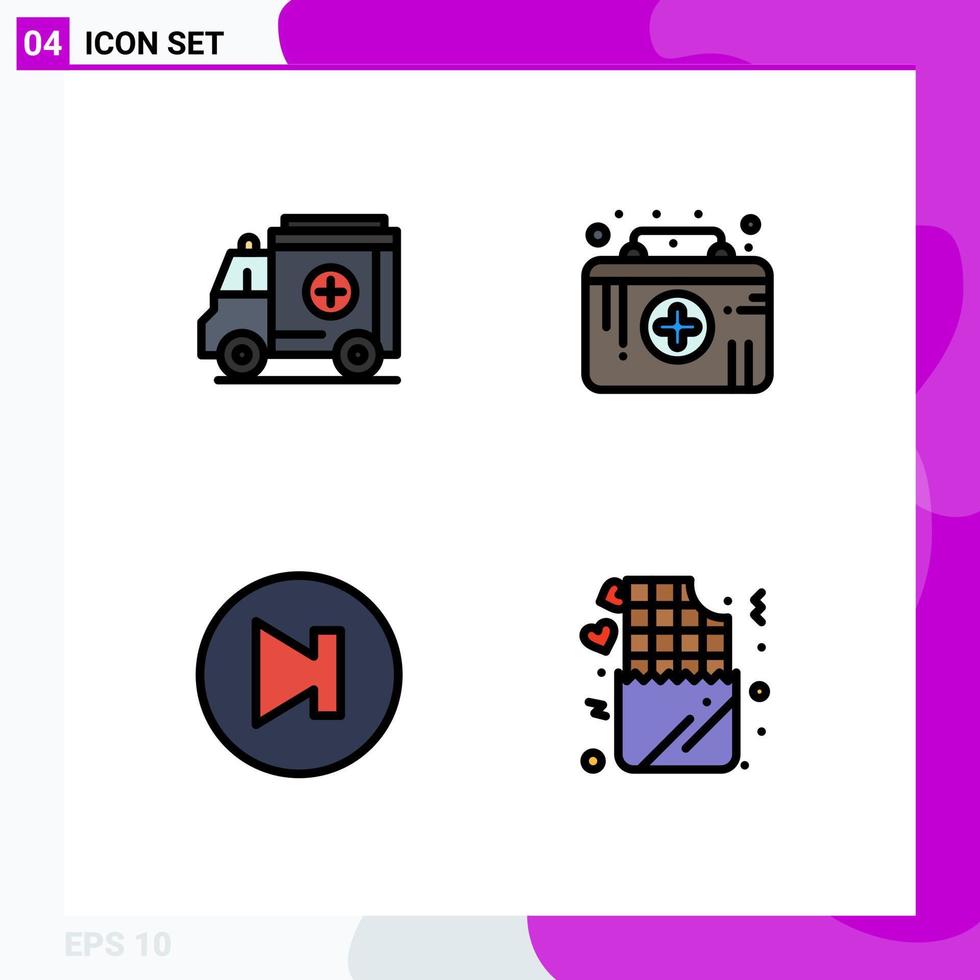 Group of 4 Filledline Flat Colors Signs and Symbols for ambulance next first aid kit medical emergency lifestyle Editable Vector Design Elements