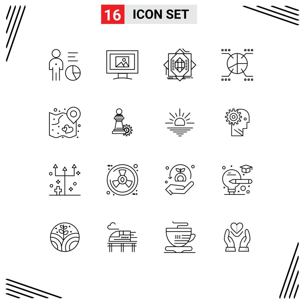 Universal Icon Symbols Group of 16 Modern Outlines of heart pie abstract graphical forming Editable Vector Design Elements