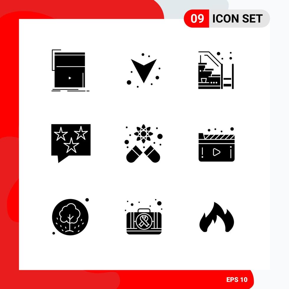 Set of 9 Commercial Solid Glyphs pack for star rank home chat property Editable Vector Design Elements