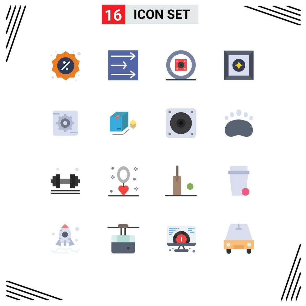 16 User Interface Flat Color Pack of modern Signs and Symbols of box setting music gear favorite Editable Pack of Creative Vector Design Elements