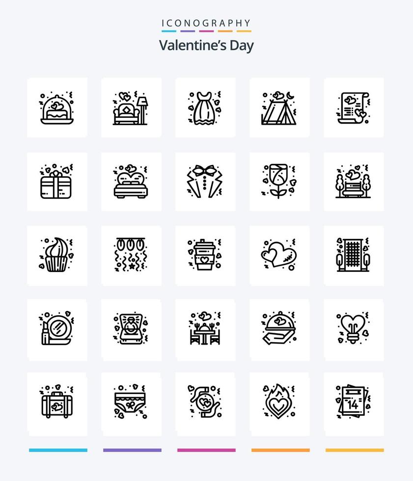 Creative Valentines Day 25 OutLine icon pack  Such As card. love. cloth. holidays. love vector