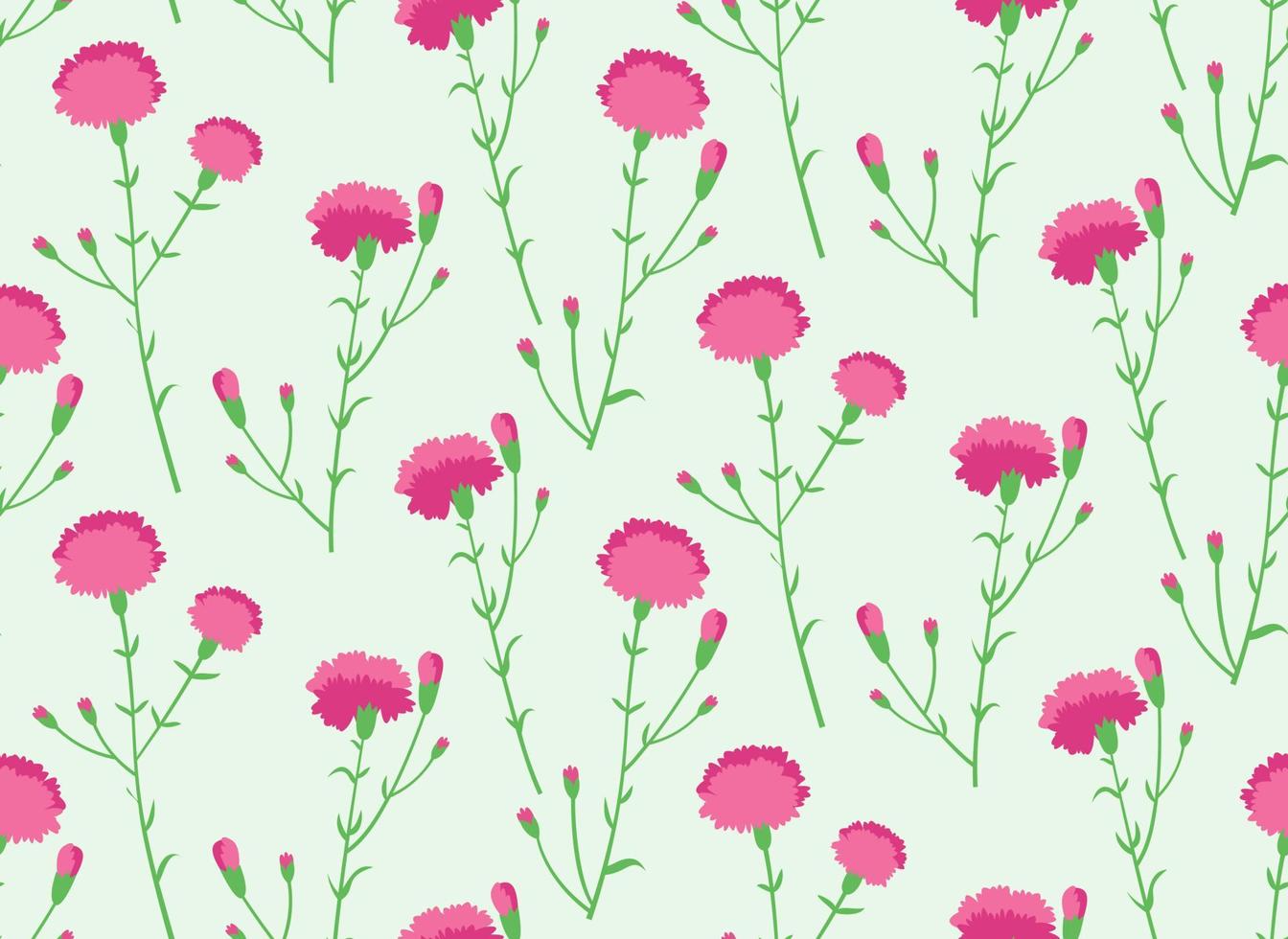 Seamless pattern with carnations. Beautiful nature texture in flat style. vector