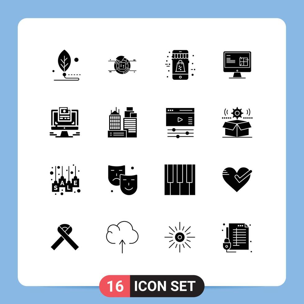 16 Thematic Vector Solid Glyphs and Editable Symbols of design repair percentage construction sale Editable Vector Design Elements
