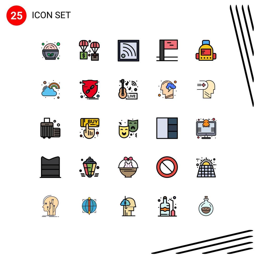 Group of 25 Modern Filled line Flat Colors Set for fortune school parachute bag flag Editable Vector Design Elements