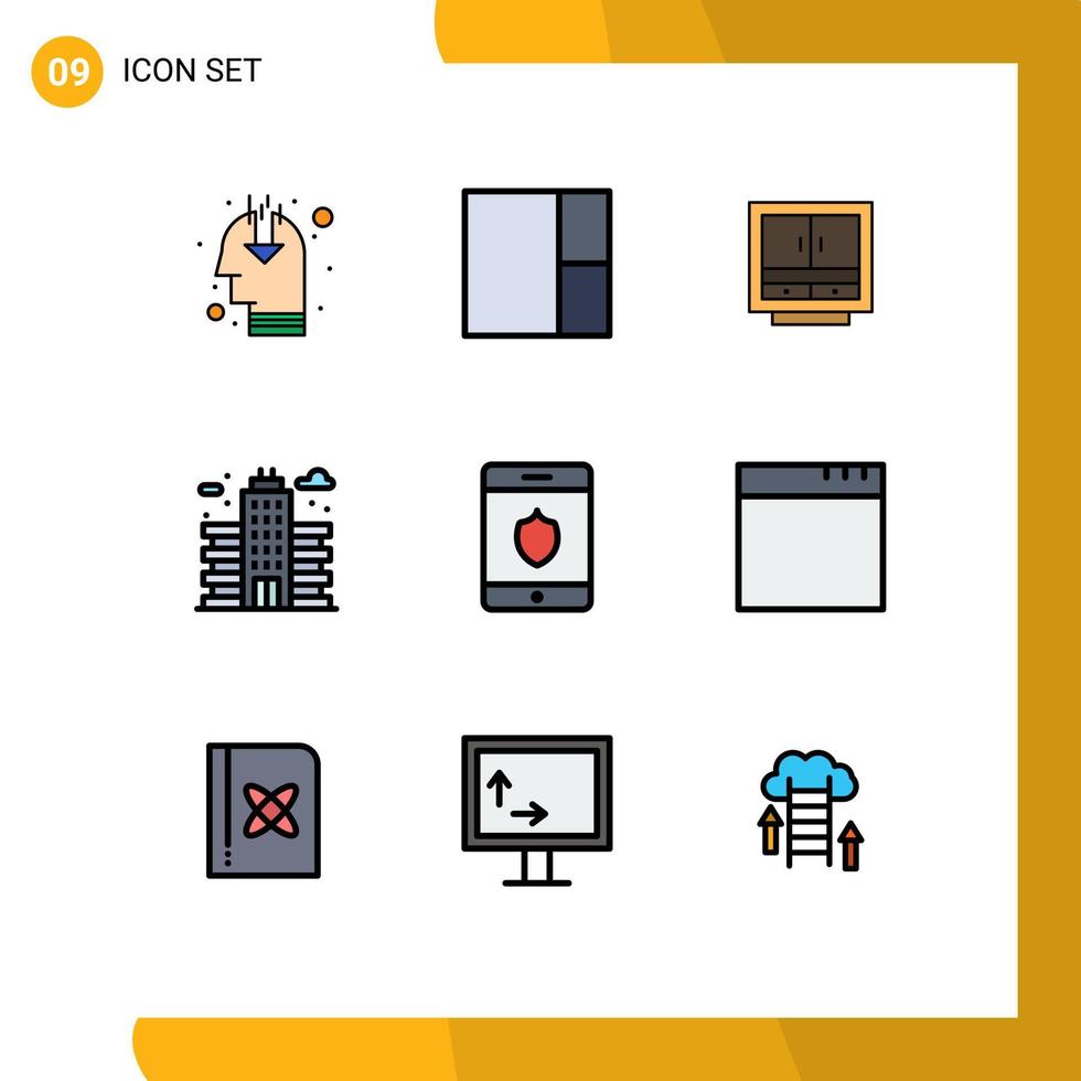 Pack of 9 creative Filledline Flat Colors of security office drawer life storage Editable Vector Design Elements