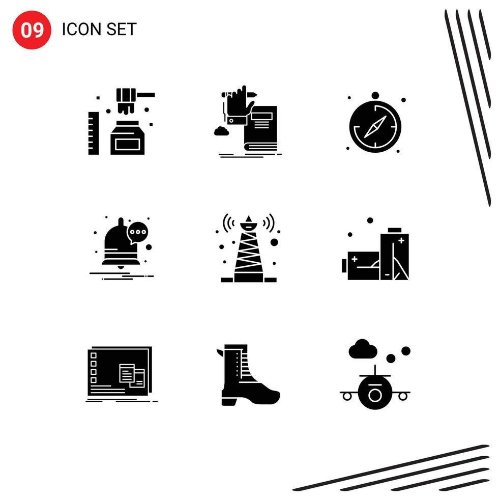 Set of 9 Commercial Solid Glyphs pack for tower signal growth notification communication Editable Vector Design Elements