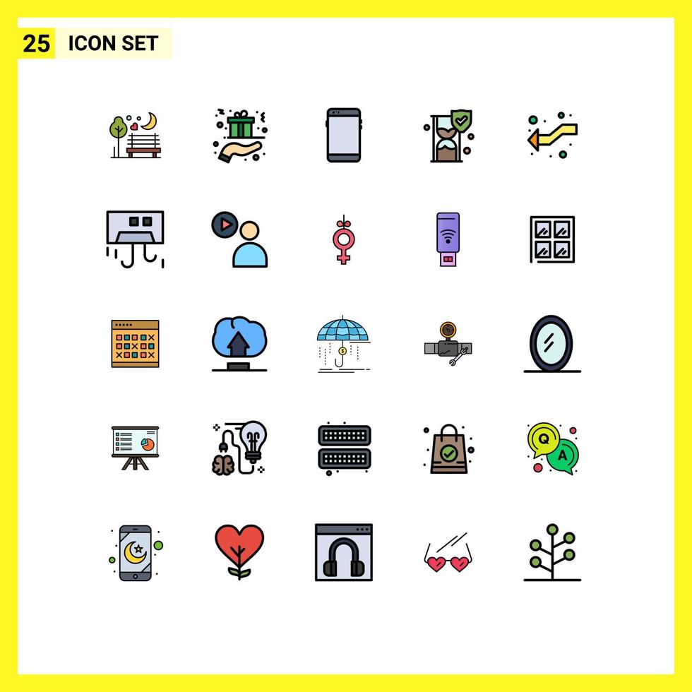 25 Universal Filled line Flat Color Signs Symbols of security time glass hand samsung mobile Editable Vector Design Elements