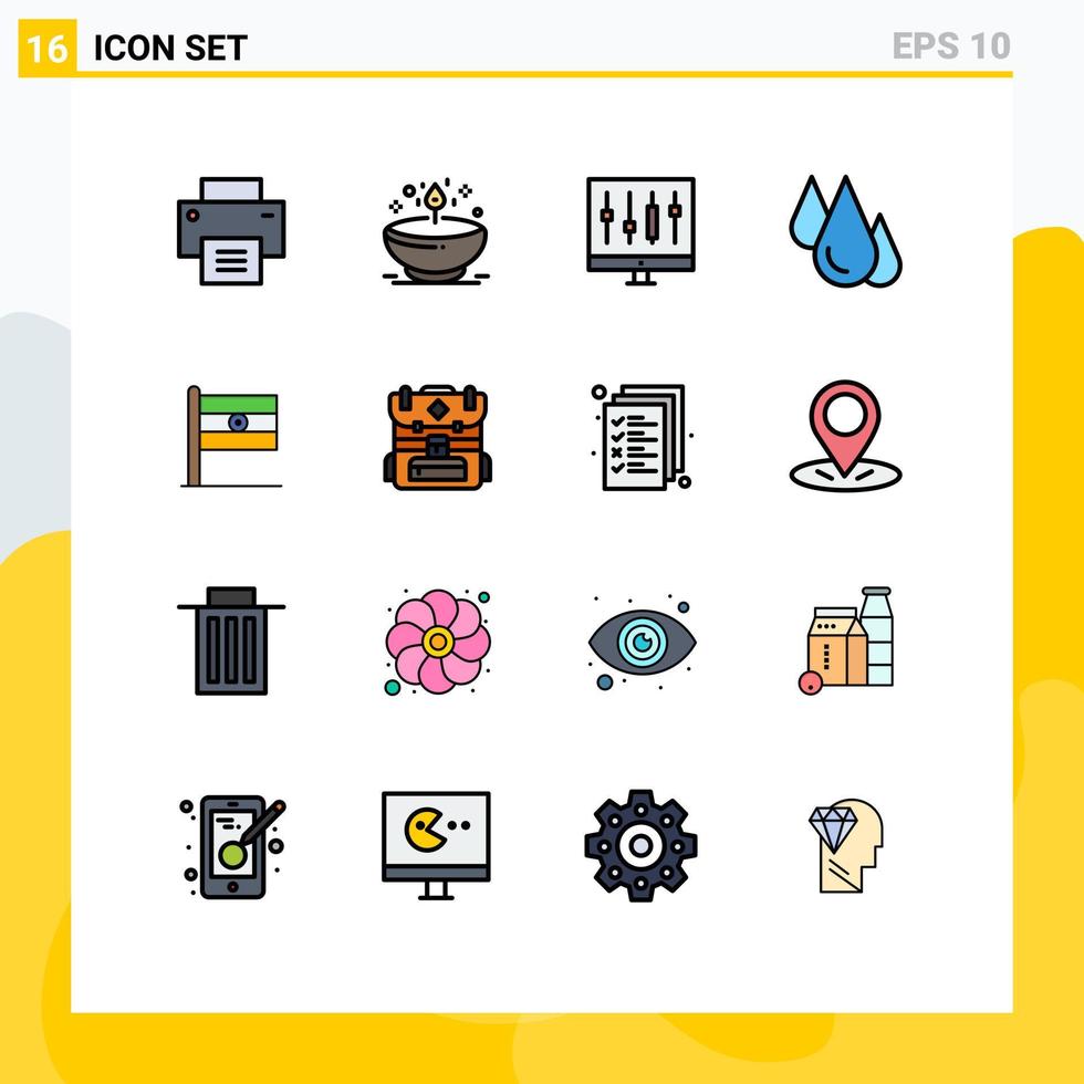 Pack of 16 Modern Flat Color Filled Lines Signs and Symbols for Web Print Media such as science experiment light biology graph Editable Creative Vector Design Elements