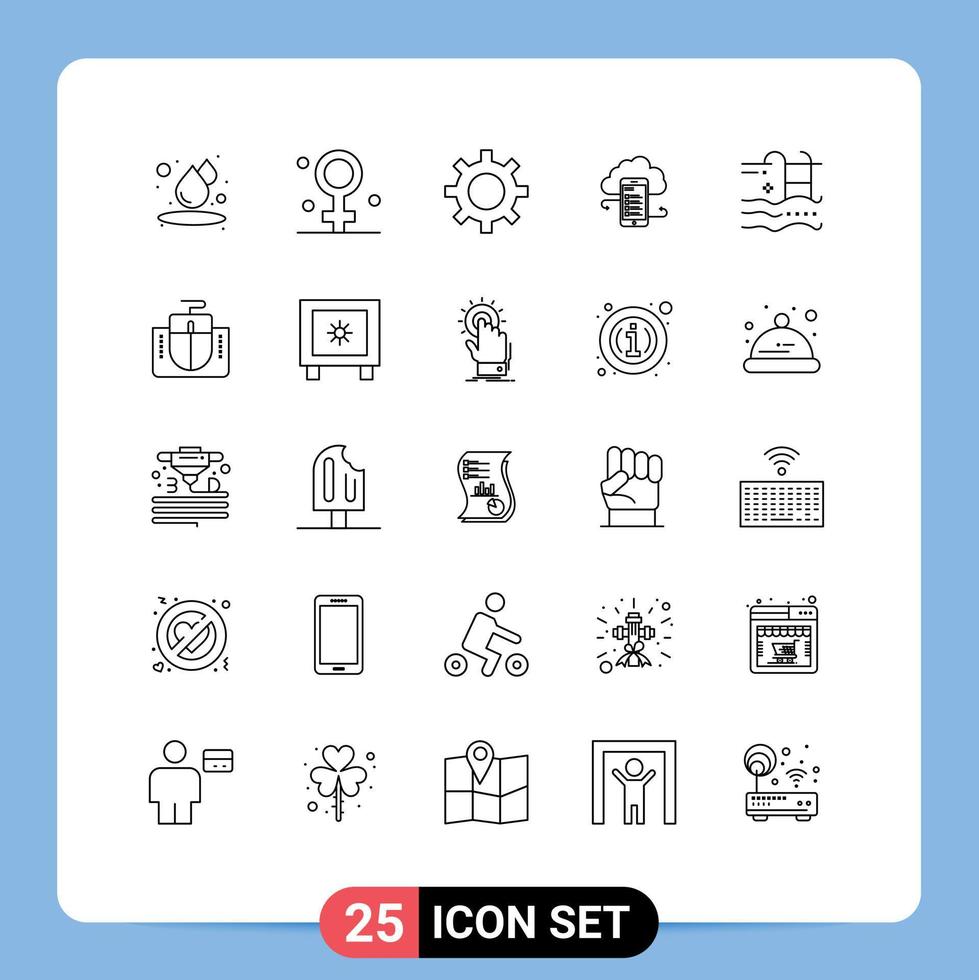 Mobile Interface Line Set of 25 Pictograms of safety information vehicles clouds business Editable Vector Design Elements
