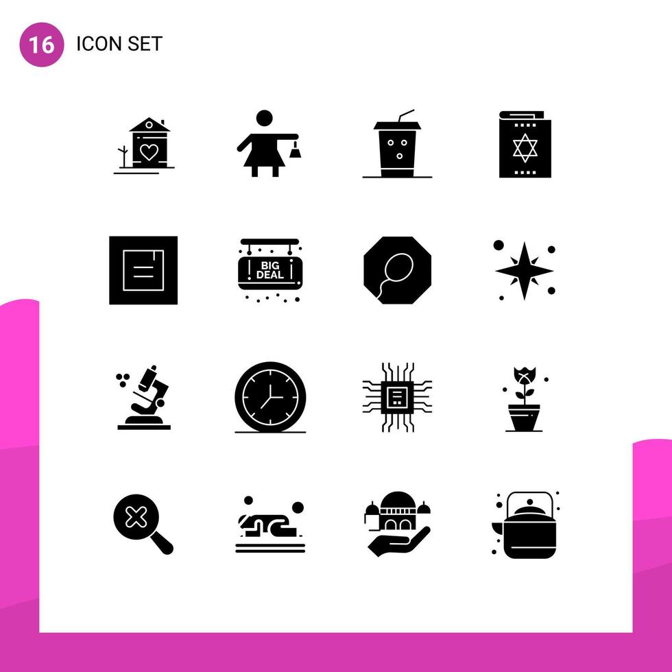 Universal Icon Symbols Group of 16 Modern Solid Glyphs of popup magician cola magic book harry potter Editable Vector Design Elements