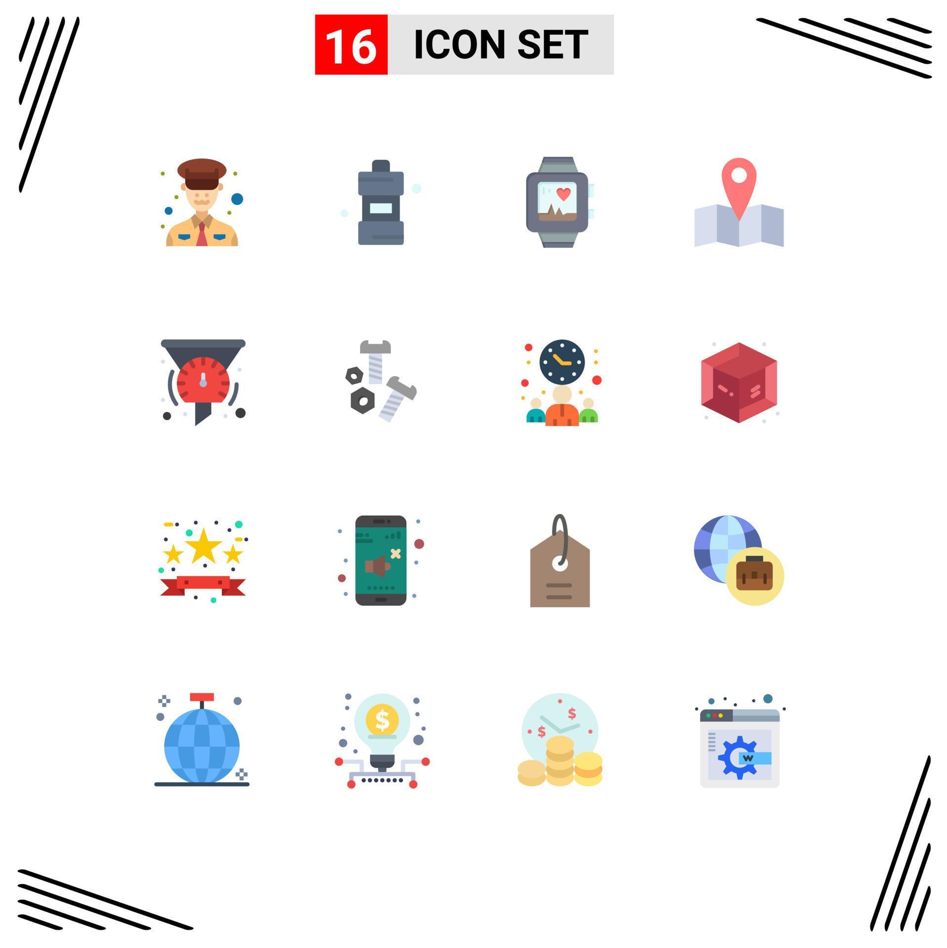 Pack of 16 creative Flat Colors of speedometer filters watch filter map