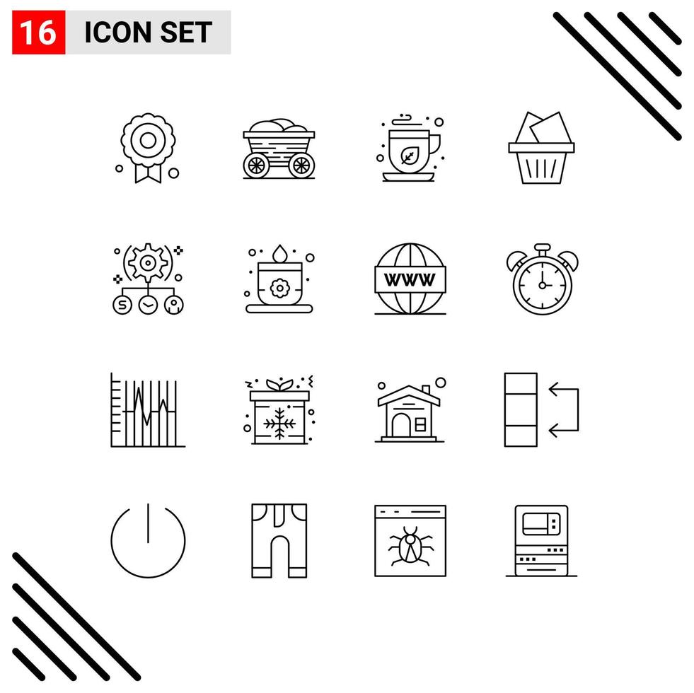 16 Creative Icons Modern Signs and Symbols of setting todo green tea task mail Editable Vector Design Elements