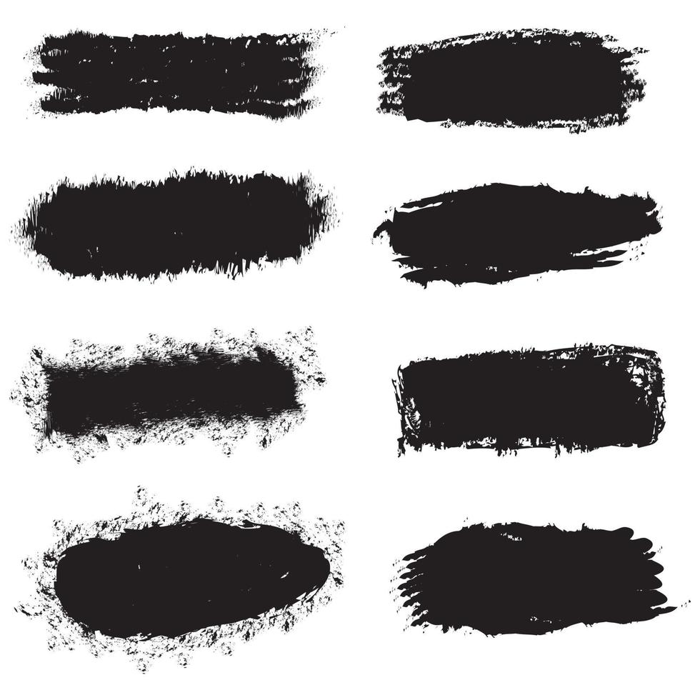 Set of vector brush strokes, various shapes. Lines, waves, stripes, rectangles, text background with rough edges. Hand drawn collection of different graphic elements.