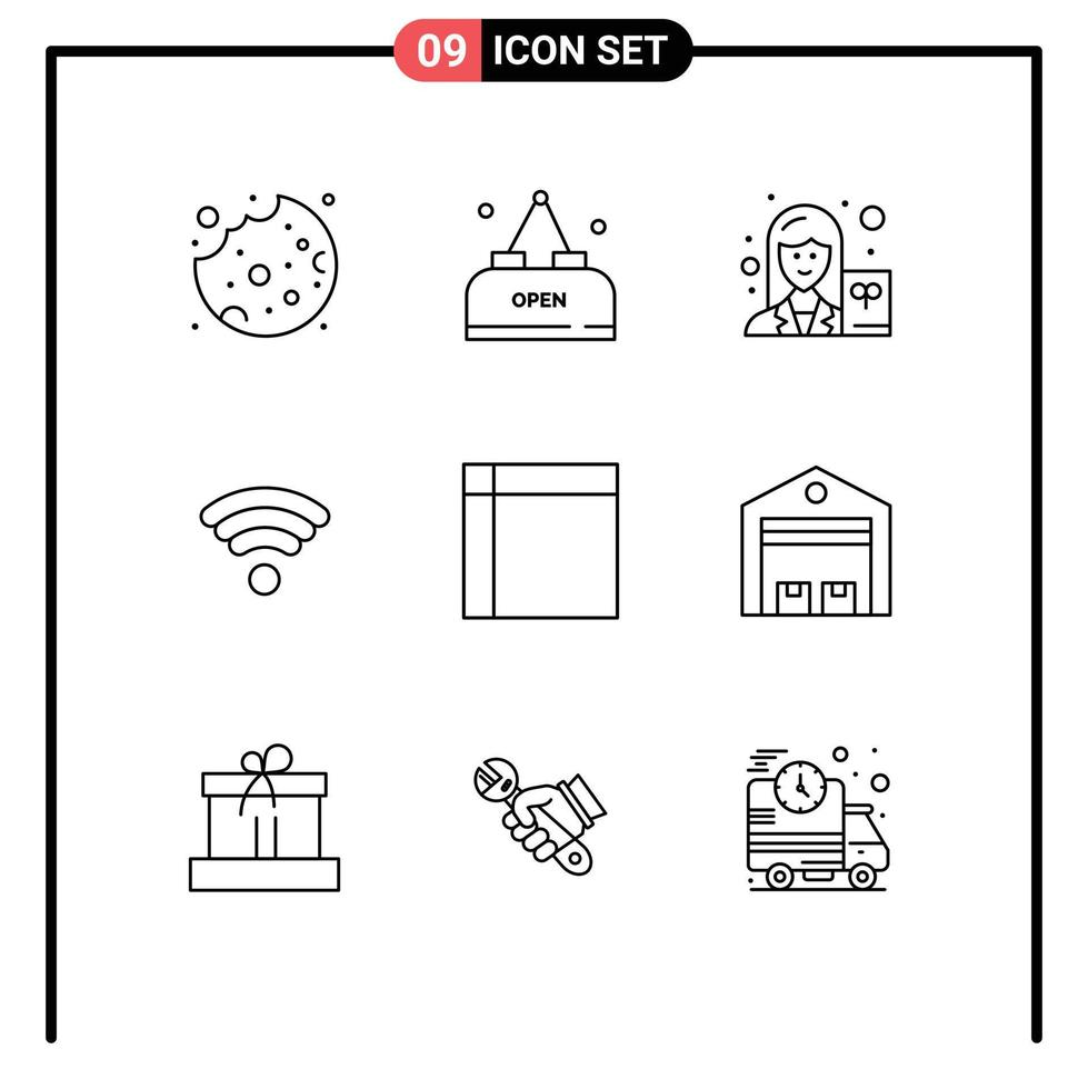 Group of 9 Modern Outlines Set for home ware handkerchief scientist appliances wifi Editable Vector Design Elements