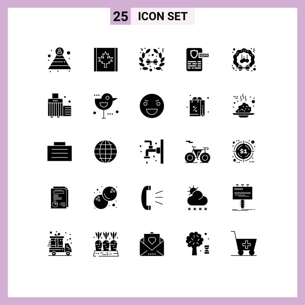 User Interface Pack of 25 Basic Solid Glyphs of season wreath decoration decoration project Editable Vector Design Elements