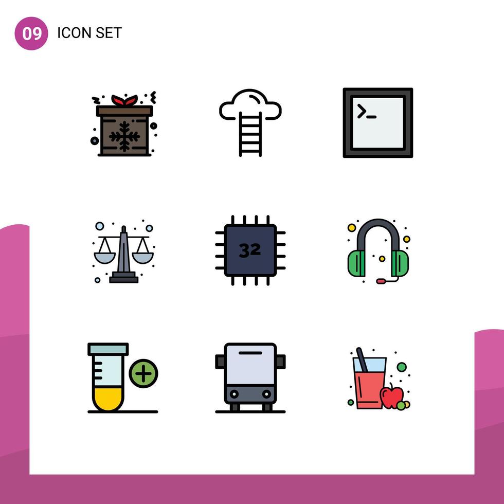 Modern Set of 9 Filledline Flat Colors and symbols such as devices chip code level balance scale Editable Vector Design Elements