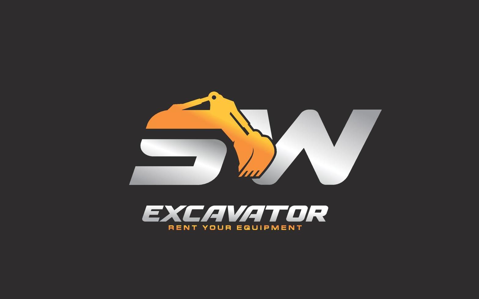 excavadora con logotipo sw para empresa constructora. ilustración de vector de plantilla de equipo pesado para su marca.