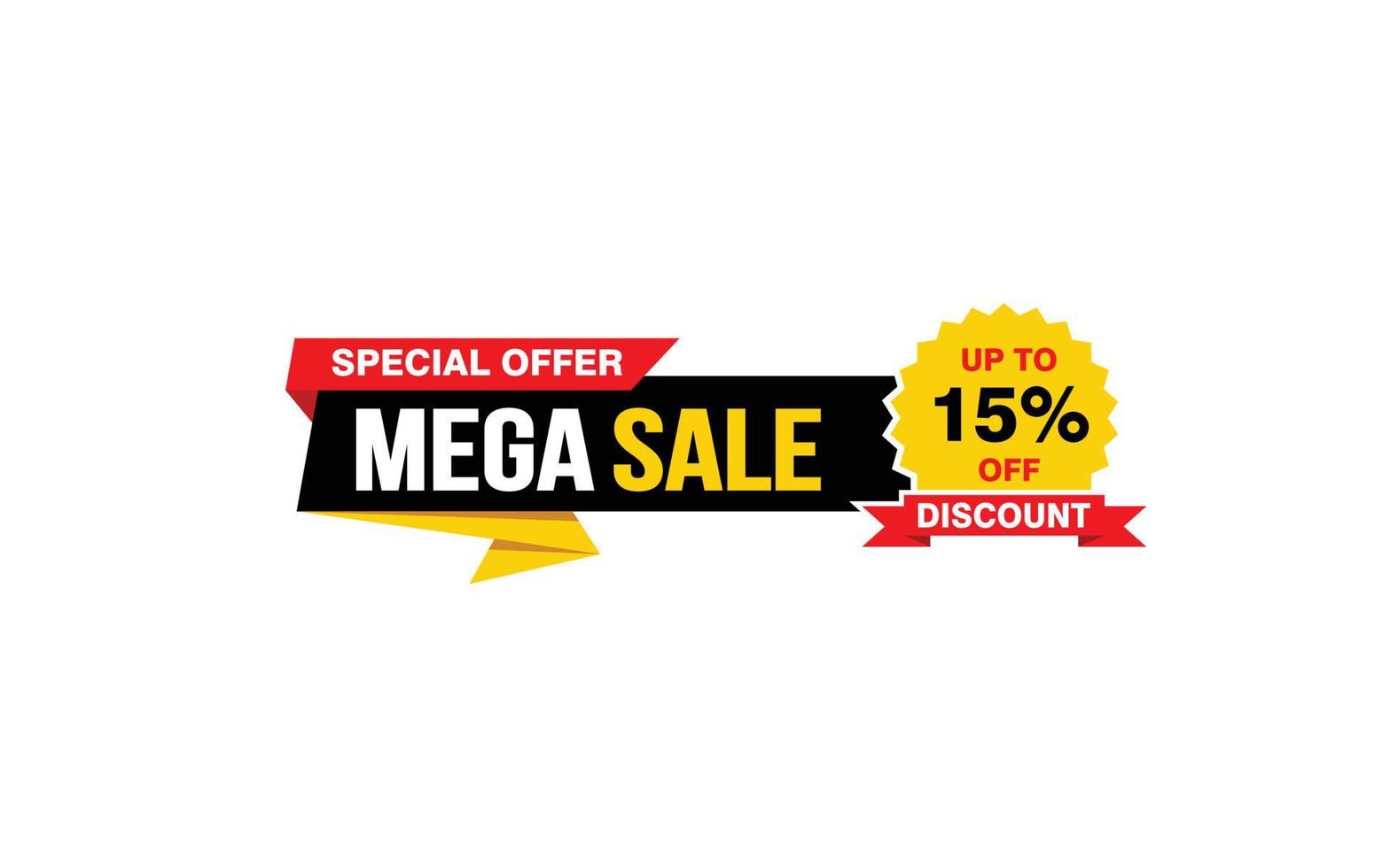 15 Percent MEGA SALE offer, clearance, promotion banner layout with sticker style. vector