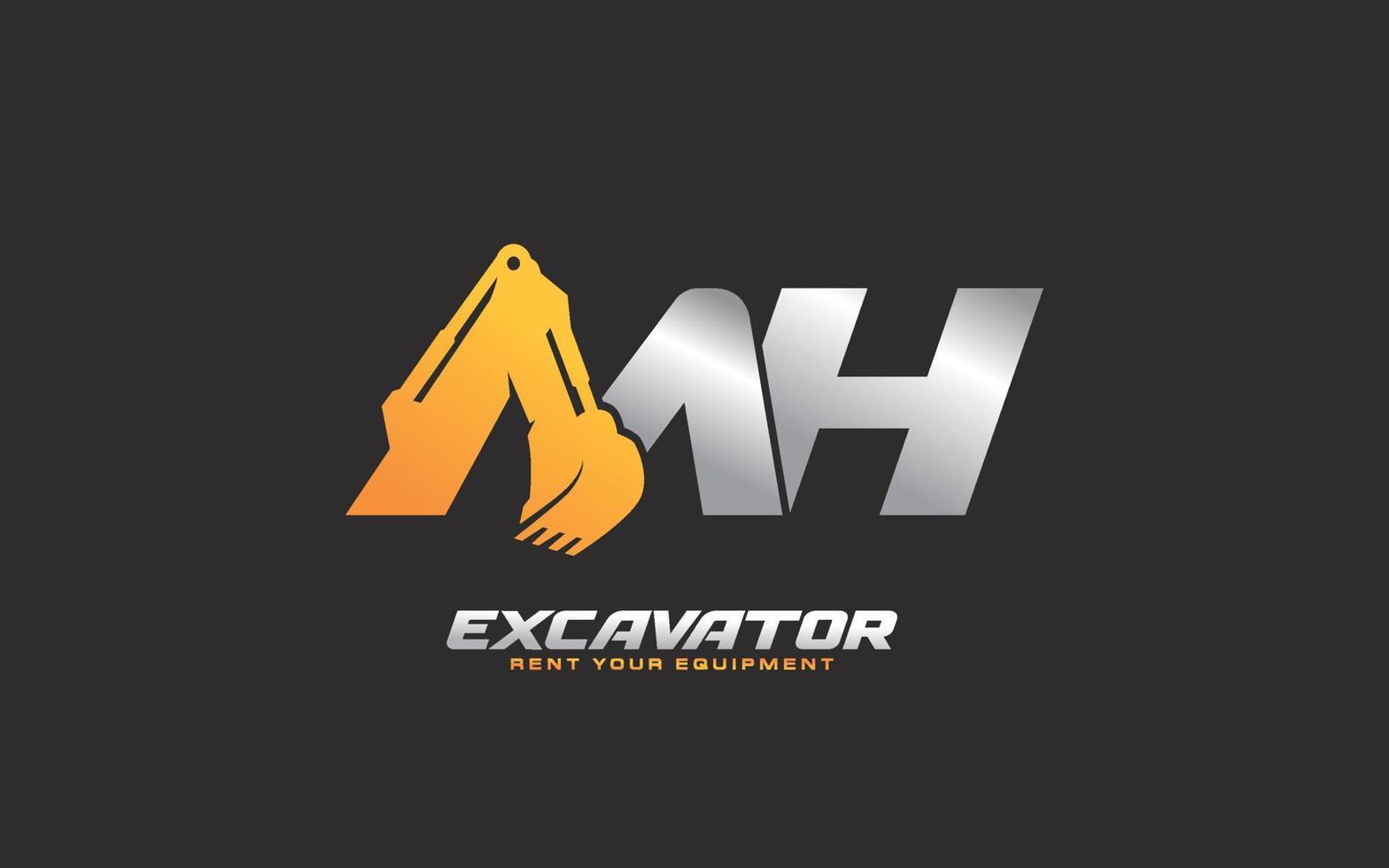 Excavadora con logotipo mh para empresa constructora. ilustración de vector de plantilla de equipo pesado para su marca.
