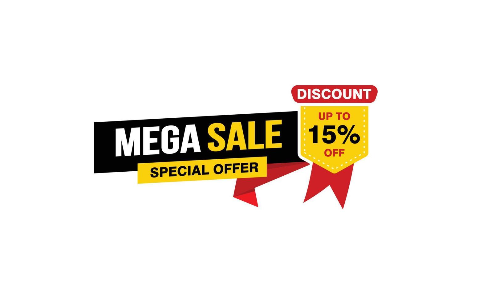 Oferta de mega venta del 15 por ciento, liquidación, diseño de banner de promoción con estilo de etiqueta. vector