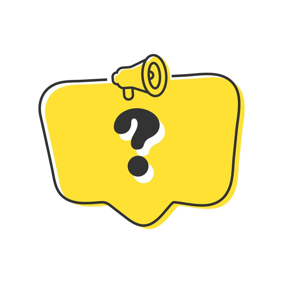 yellow speech bubble hand draw cartoon message box with question mark icon vector