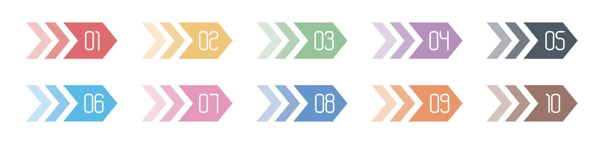 Number Info-graphic Bullet points 1 to 10 Vector, Arrow Shape numbers, Arrow Infographic Numbers vector
