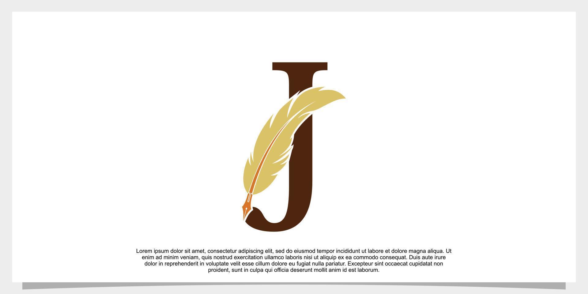 letter j feather logo design with feather pen icon concept vector