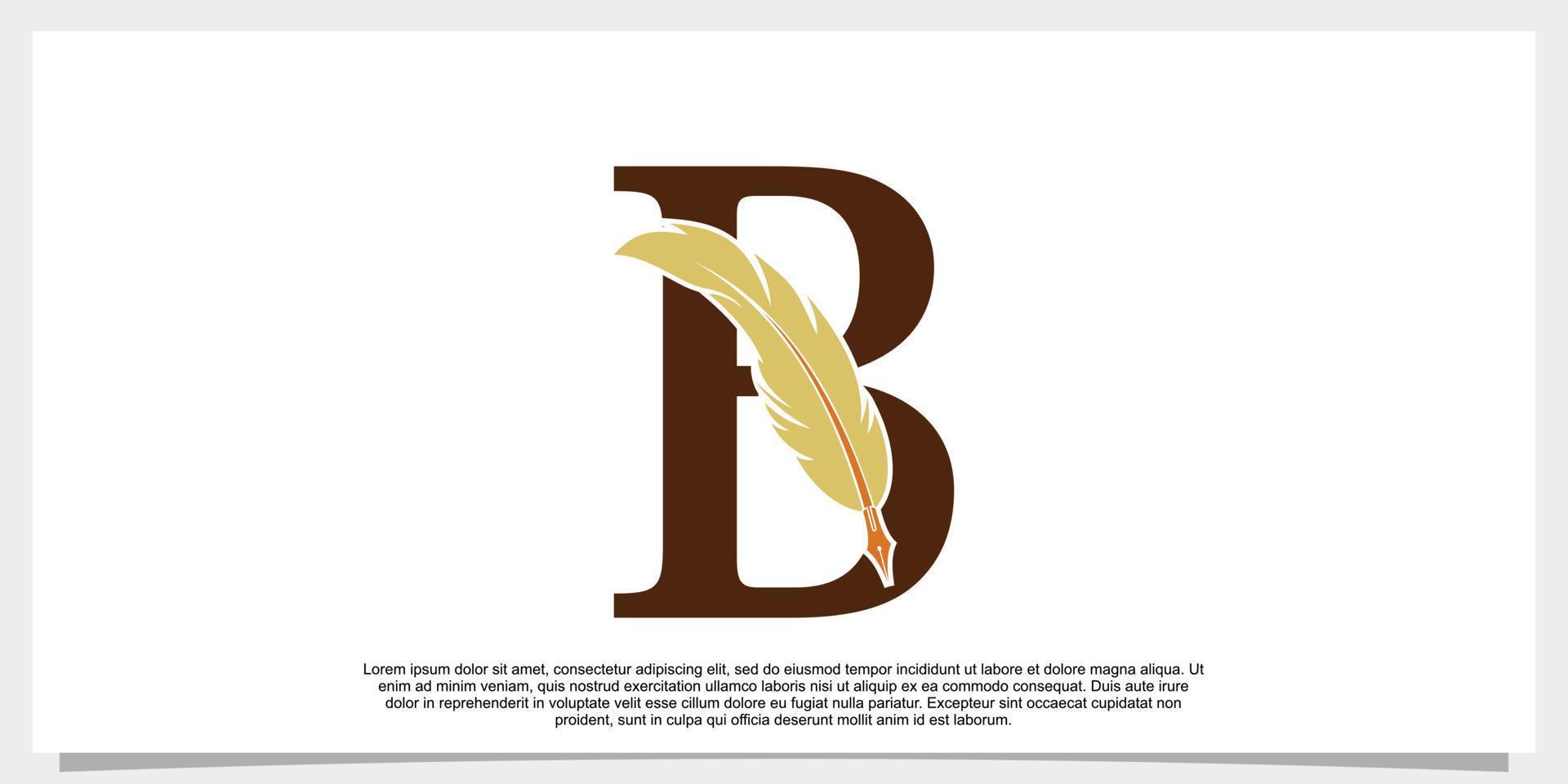 letter b feather logo design with feather pen icon concept vector