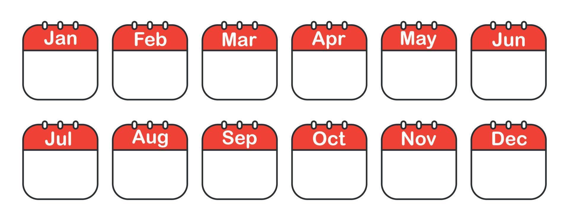Calendar mounts isolated vector icons on white background. Week calendar schedule.