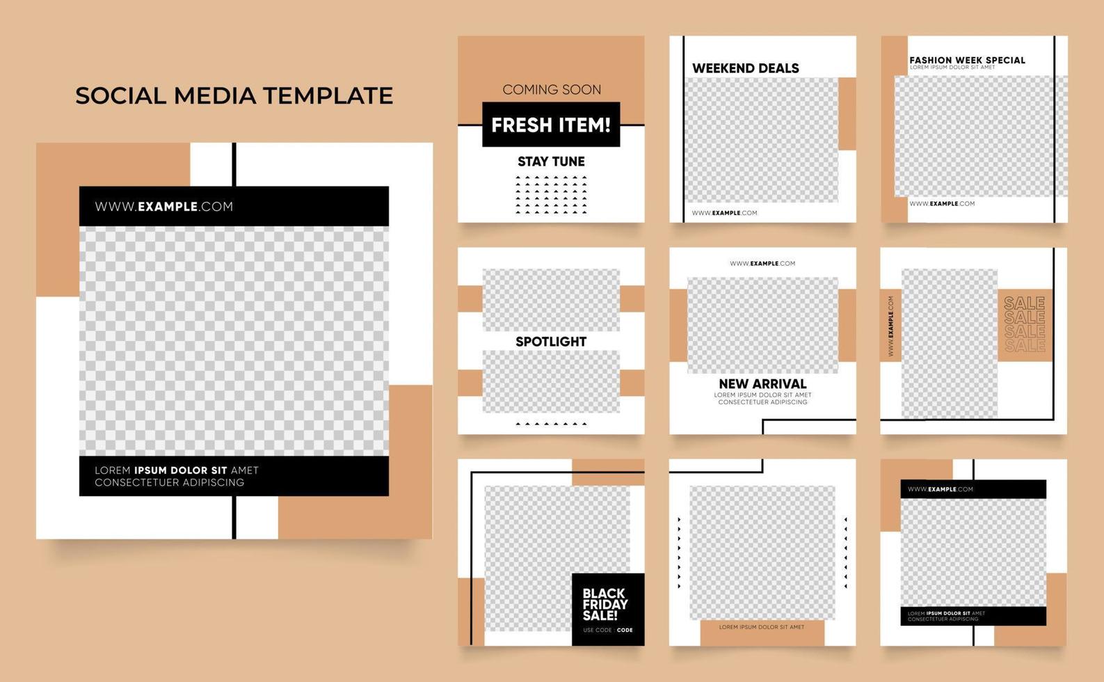 social media template banner fashion sale promotion in brown beige color. vector