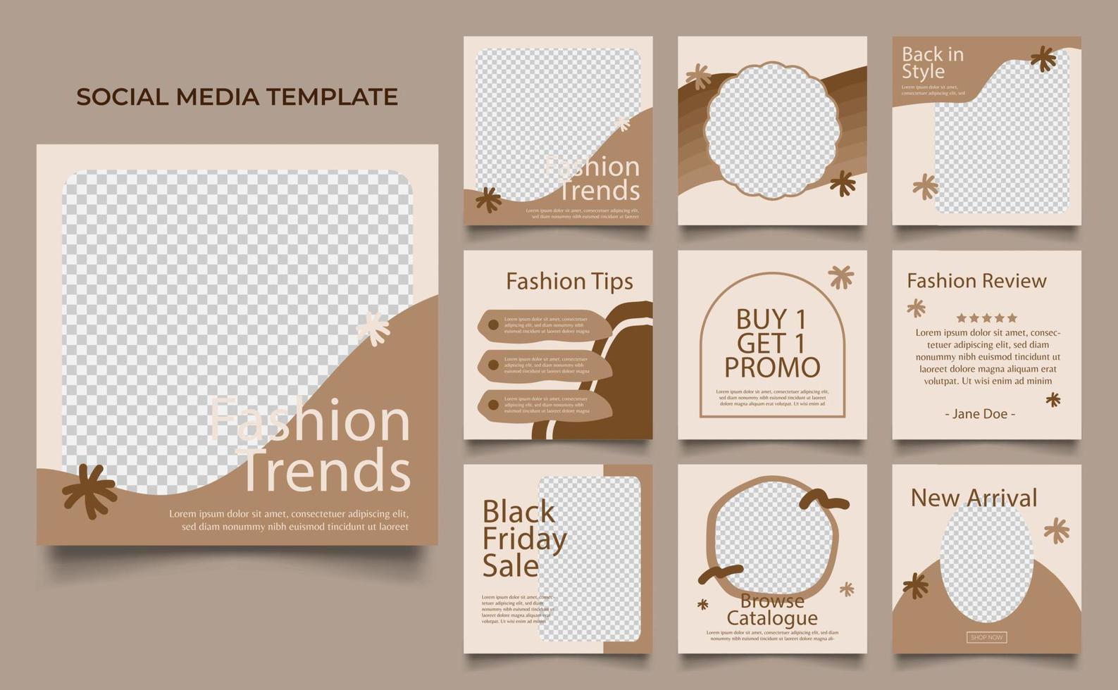 promoción de venta de moda de banner de plantilla de redes sociales en color beige marrón vector