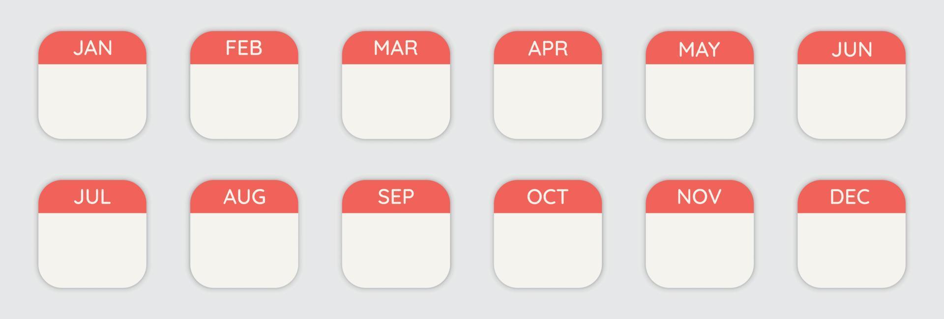 12-Month Calendar stylized. Icons from popular OS. Vector Icon Set