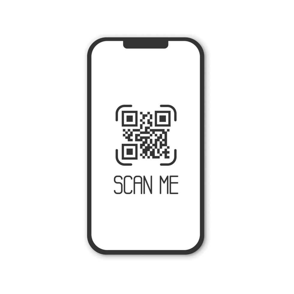 Realistic smartphone with qr code scanner. Scan me. vector