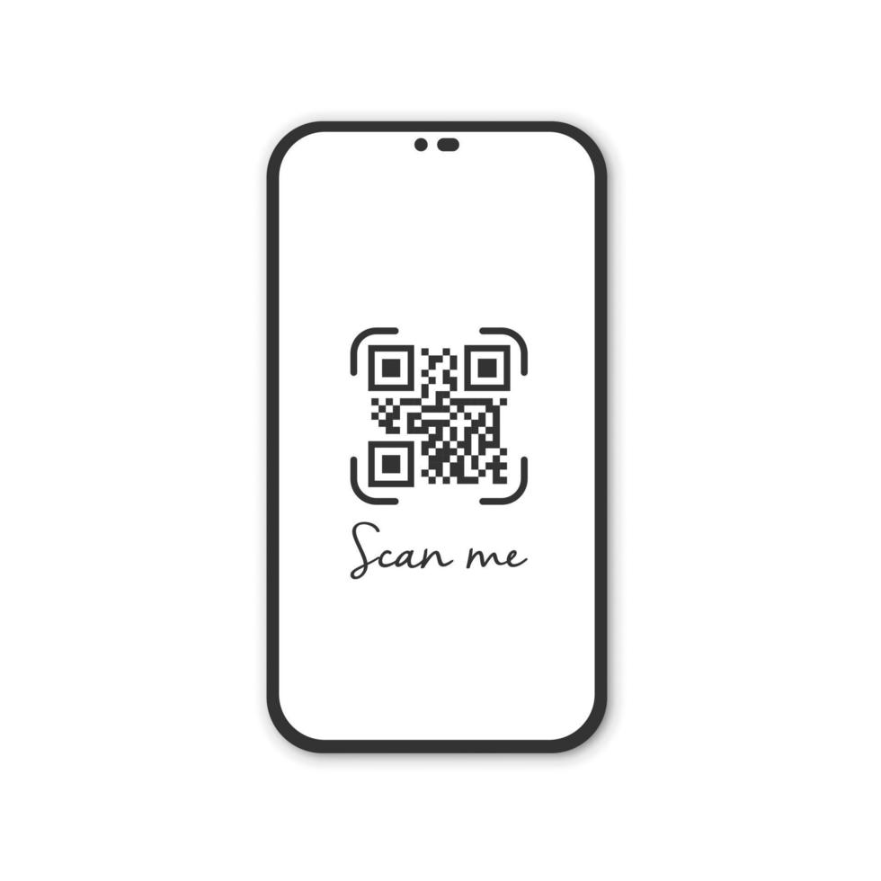 Realistic smartphone with qr code scanner. Scan me. vector