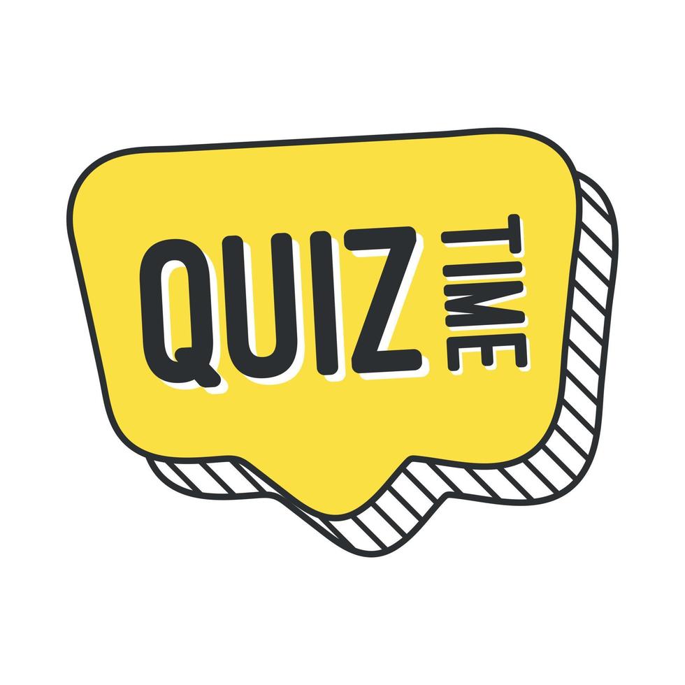 Quiz time logo icon symbol, cartoon yellow bubble speech vector