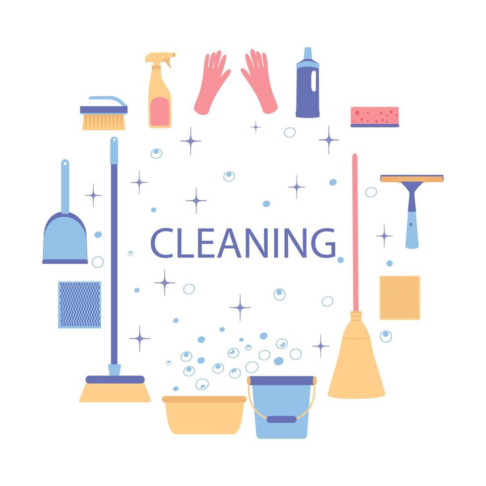 A set of cleaning equipment.Vector illustration isolated on white background. vector
