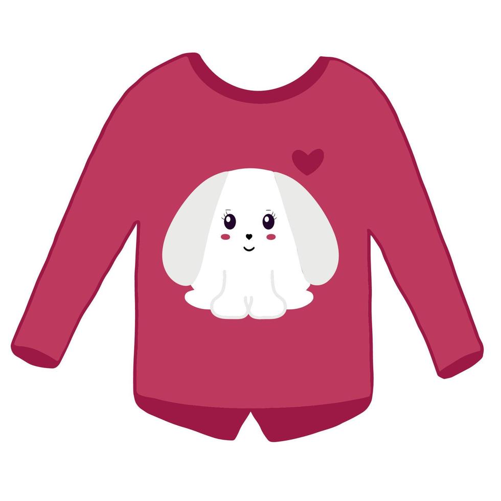 Pink cardigan with a rabbit pattern. Vector illustration isolated on a white background.