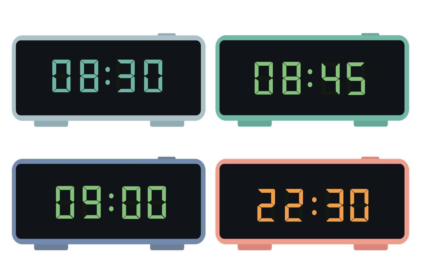 A set of digital clocks. Electronic numbers. Vector illustration