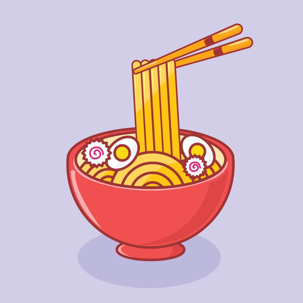 noodle with chopsticks and bowl vector illustration