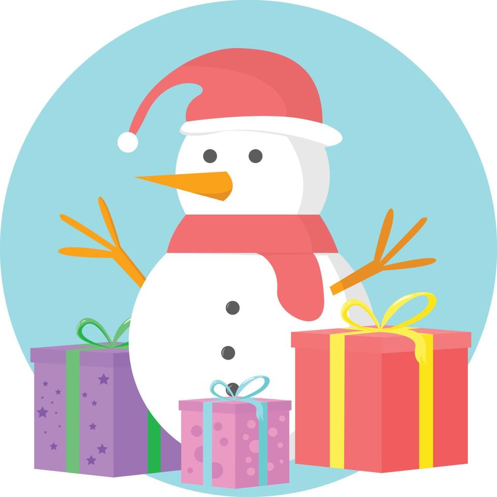 Snow Man Winter Season Christmas Illustration Vector Flat Style